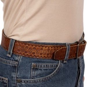 Leather belt with design, 33 inch